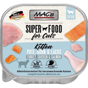 MACS Nassfutter CAT KITTEN Pute Huhn Lachs Schale 1 x 100g für Katzen