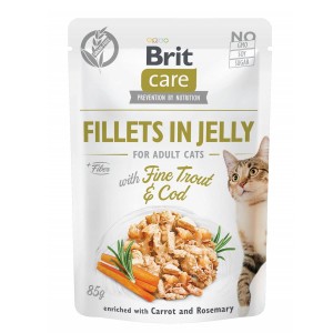 BRIT Nassfutter FILLETS IN JELLY Fine Trout & Cod 85g getreidefrei für Katzen