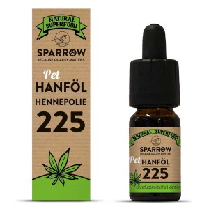 SPARROW Nahrungsergänzung Vollspektrum Hanföl 225 mit CBD 10ml für Hunde Katzen