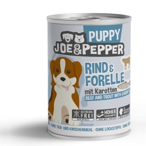 PRO PET Nassfutter JOE & PEPPER Puppy Rind & Forelle mit Karotten für Hunde
