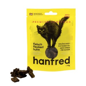 HANFRED Nahrungsergänzung HANF 5% Fleisch Fleckerl Huhn 45g für Katzen