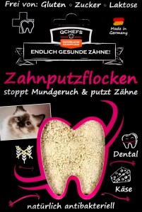 QCHEFS Ergänzungsfuttermittel ZAHNPUTZFLOCKEN 80g gegen Zahnstein für Katzen