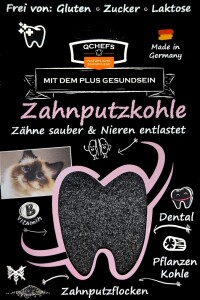 QCHEFS Ergänzungsfuttermittel ZAHNPUTZKOHLE 70g gegen Zahnstein für Katzen