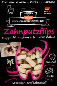 QCHEFS Ergänzungsfuttermittel ZAHNPUTZFLIPS Käsesnack 40g stoppt Mundgeruch Katze