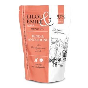 SAGAFLOR Katzennassfutter Lilou & Émile Rind & Angus-Rind 97% tierisches Protein 85g