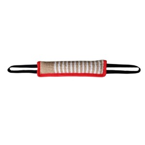 futterscheune.live® Hundespielzeug weiche BEISSWURST 30cm 2 Handschlaufen Jute Rot