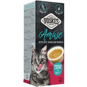 VOSKES Katzensnack AMUSE Triple Layer Rind Surimi und Kürbis grainfree 7 x 30g