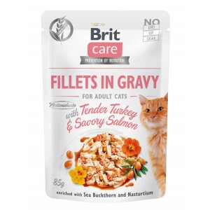 BRIT Nassfutter FILLETS GRAVY Tender Turkey & Savory Salmon 85g grainfree Katzen