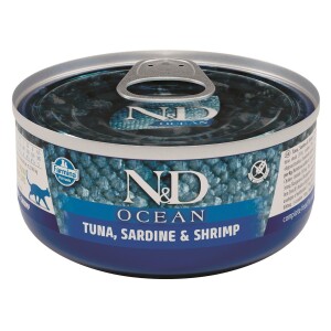 FARMINA Nassfutter N&D Ocean THUNFISCH SARDINE & GARNELE 70g für Katzen