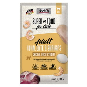 MACS Nassfutter Pouchpack HUHN ENTE und SHRIMPS 100g für Katzen getreidefrei