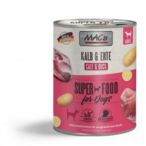 MACS Nassfutter KALB und ENTE 94% Fleischanteil getreidefrei für Hunde 1 x 800g