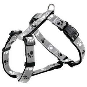 TRIXIE Brustgeschirr SILVER REFLECT H-Geschirr grau mit Pfoten für Hunde