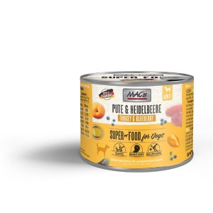 MACS Nassfutter PUTE und HEIDELBEEREN für Hunde 94% Fleischanteil getreidefrei