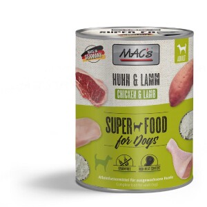 MACS Nassfutter HUHN und LAMM für Hunde getreidefrei 94% Fleischanteil 1 x 800g