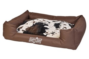 PAKMAS "Oeko-Bed" Körbchen mit Wendeoptik in Plüsch Kuhfell für Hunde