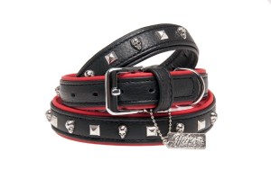 KARLIE Hundelederhalsband ROCK BY HEINO Schwarz/Rot oder Schwarz/Schwarz