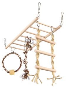 TRIXIE Spielzeug BRÜCKE Holzleiter mit Strickleiter 35 x 15cm für Kleinnager