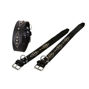 KARLIE Halsband RONDO Leder Schwarz 50mm 70cm Doubliert/Ziernieten für Hunde