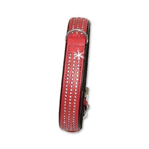 KARLIE Lederhalsband BUFFALO STRASS rot 60cm 30mm schwarz unterlegt für Hunde