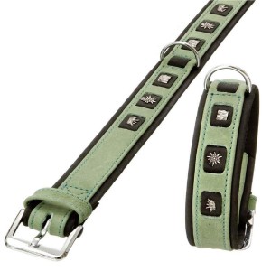 KARLIE Halsband BUFFALO Waidmanns Heil 30mm 40cm Leder Grün/Schwarz für Hunde
