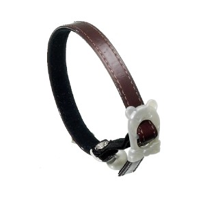 KARLIE Halsband Braun 10mm 30cm mit Perlmutschnalle mit Glöckchen für Katzen