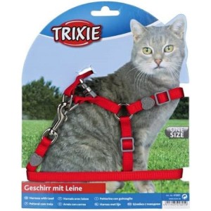 TRIXIE Zubehör GESCHIRR mit Leine Nylon 26-37 cm/10 mm 1,20 m für Katzen