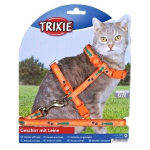 TRIXIE Geschirr mit Leine Motivband Nylon 22-36 cm 10 mm 1,20 m für Katzen