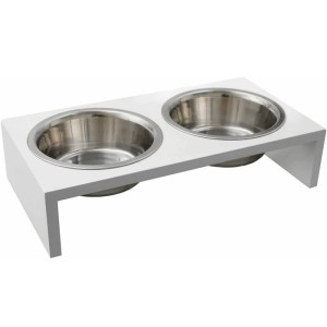 KARLIE Doppelnapf KOBUSHI TWIN Holz weiss 2 x 650ml für Hunde