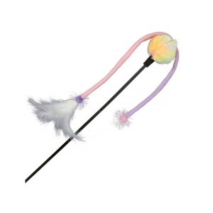 TRIXIE Spielzeug Spielangel mit Ball Federn Sound und LED 47cm für Katzen